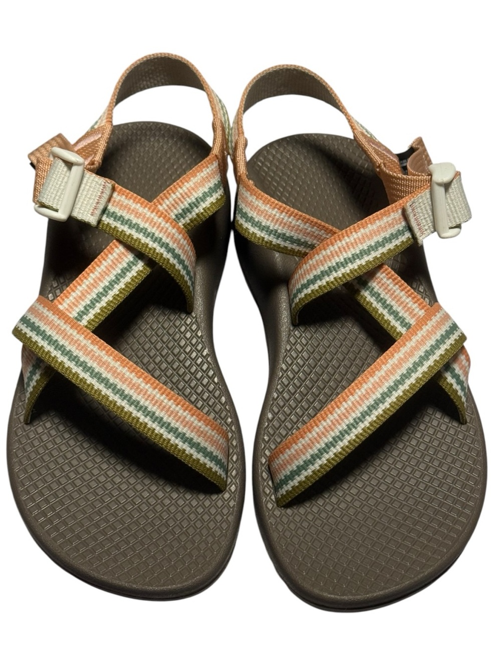 Chaco Striped Webbing Sandals in Peach, Olive & Cream